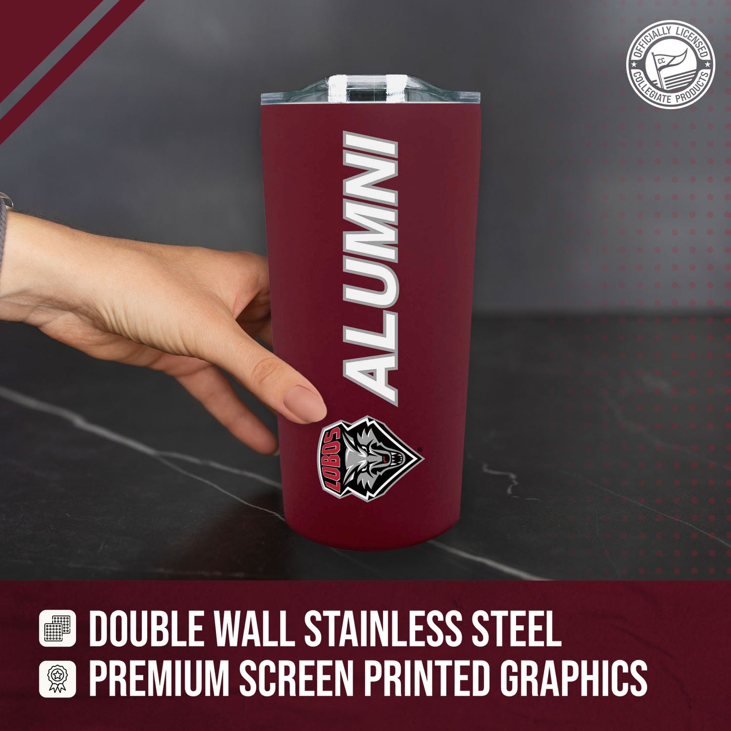 New Mexico Lobos Collegiate Stainless Steel Travel Tumbler for Alumni - Maroon