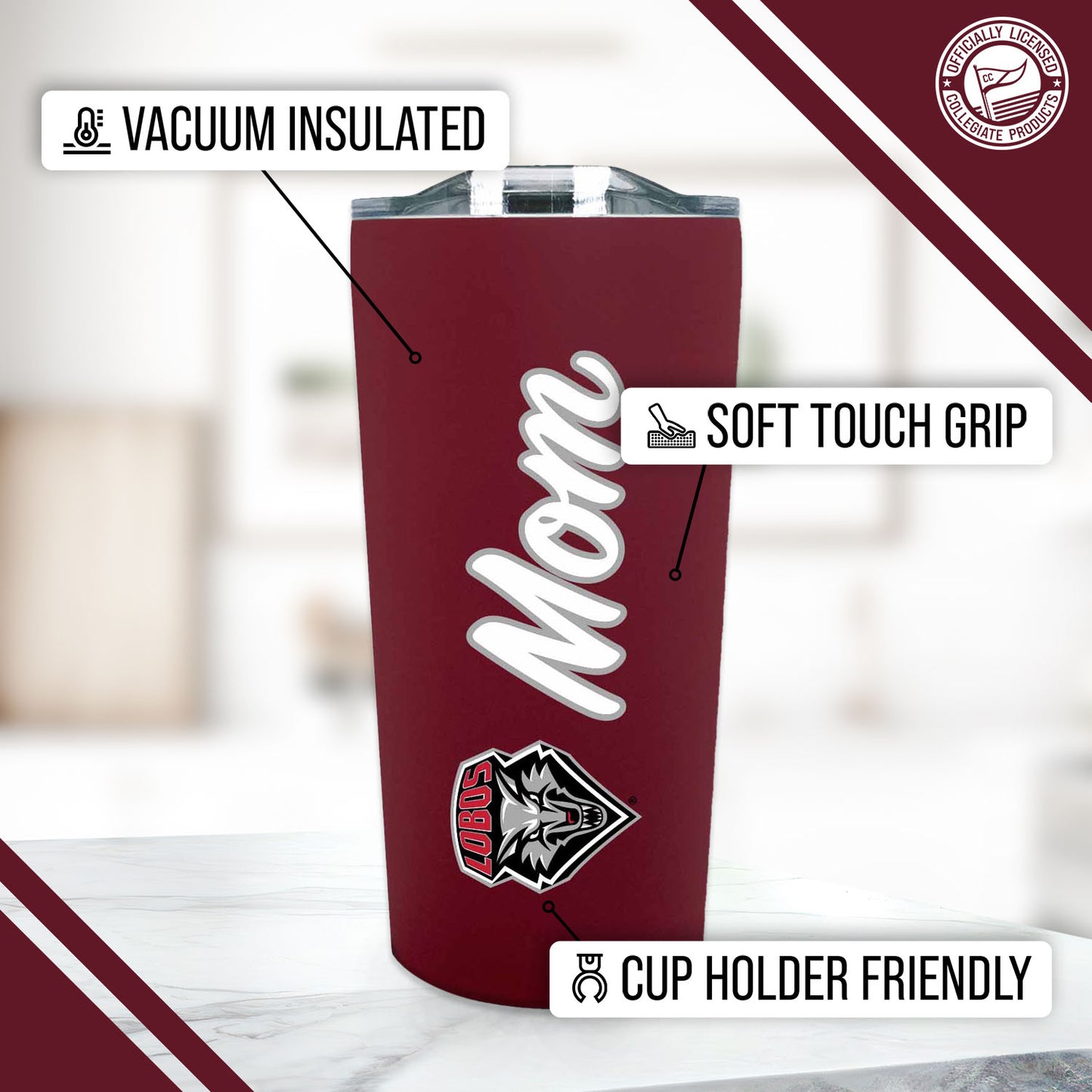 New Mexico Lobos NCAA Stainless Steel Travel Tumbler for Mom - Maroon
