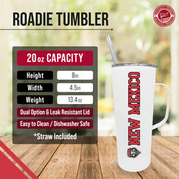 New Mexico Lobos NCAA Stainless Steel 20oz Roadie With Handle & Dual Option Lid With Straw - White