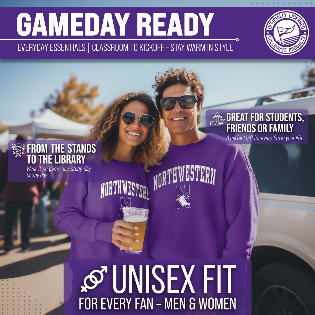 Northwestern Wildcats Adult Arch & Logo Soft Style Gameday Crewneck Sweatshirt - Purple