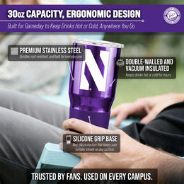 Northwestern Wildcats NCAA University 30oz Stainless Steel Vacuum Insulated Game Day Tumbler with Silicone Grip - Purple