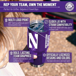 Northwestern Wildcats NCAA University 30oz Stainless Steel Vacuum Insulated Game Day Tumbler with Silicone Grip - Purple