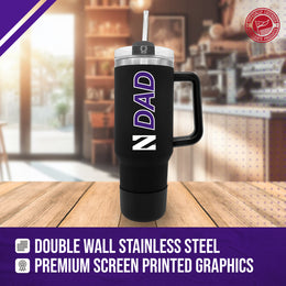 Northwestern Wildcats Collegiate 40oz Stainless Steel Travel Tumbler with Handle for Dad - Black