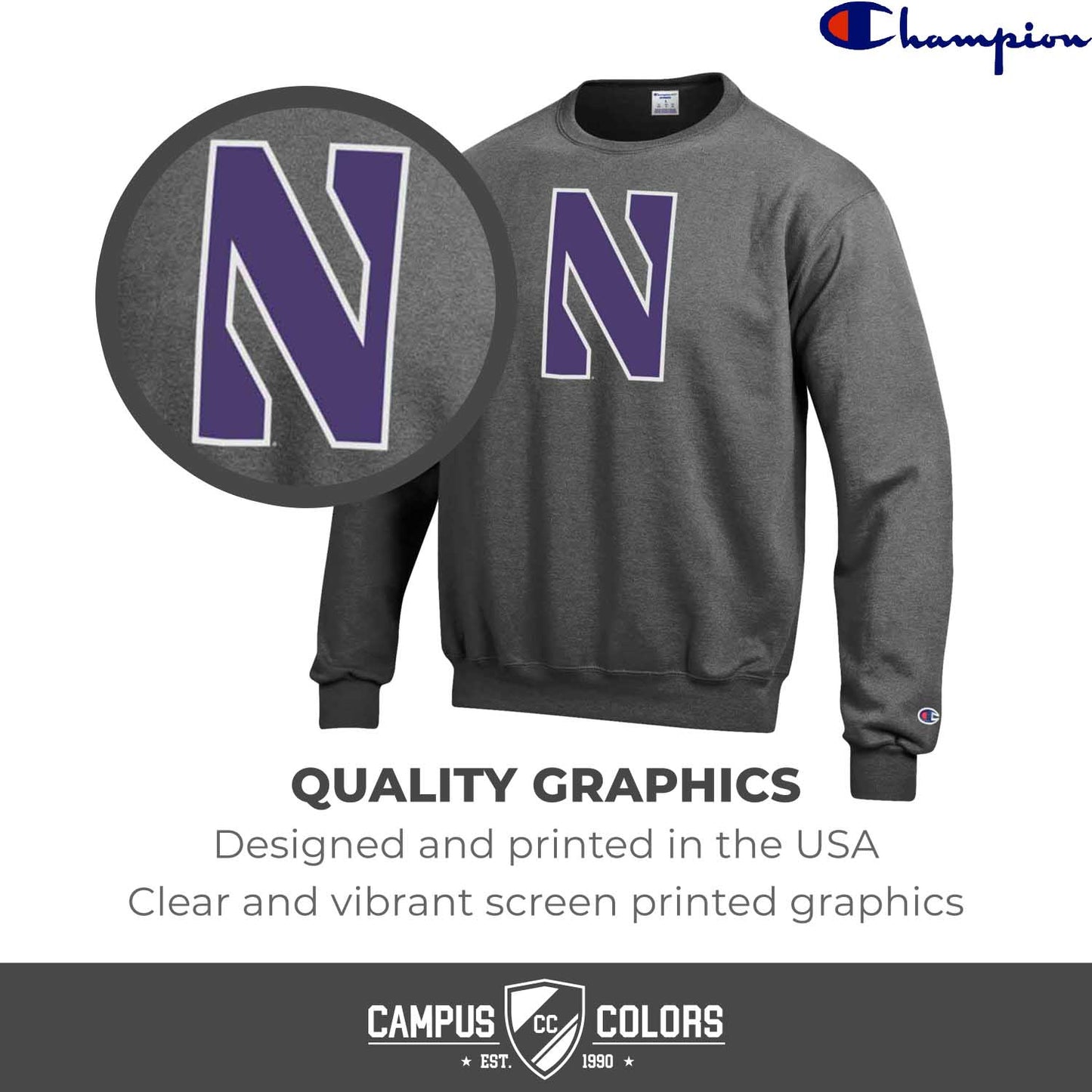 Northwestern Wildcats Adult Mascot Fleece Crewneck - Charcoal