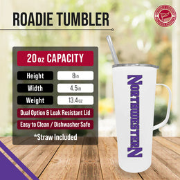 Northwestern Wildcats NCAA Stainless Steel 20oz Roadie With Handle & Dual Option Lid With Straw - White