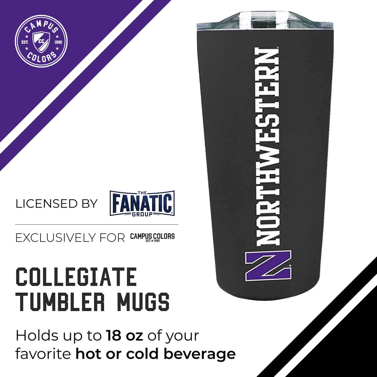 Northwestern Wildcats   NCAA 18oz Stainless Steel Insulated Tumbler - Black