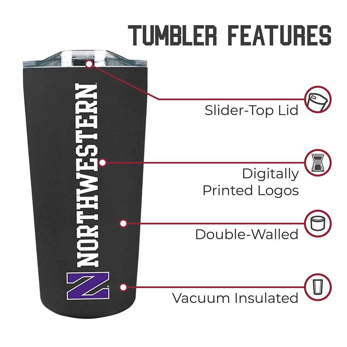 Northwestern Wildcats   NCAA 18oz Stainless Steel Insulated Tumbler - Black
