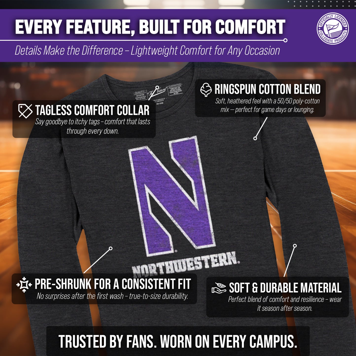 Northwestern Wildcats NCAA MVP Adult Long-Sleeve Shirt - Black