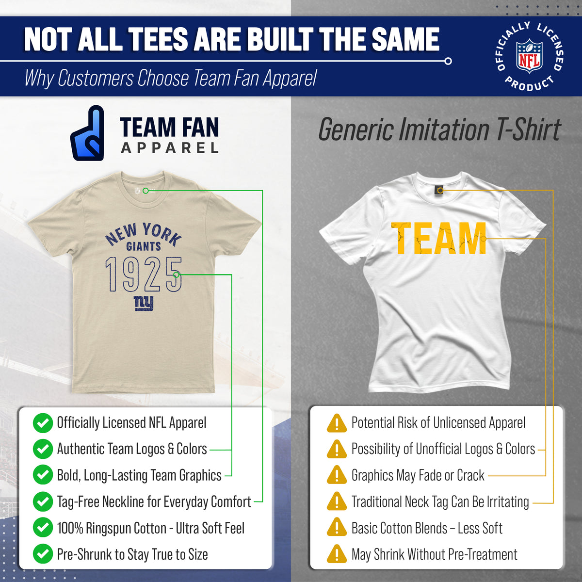 New York Giants Big Date Tag-Less T-Shirt - Natural