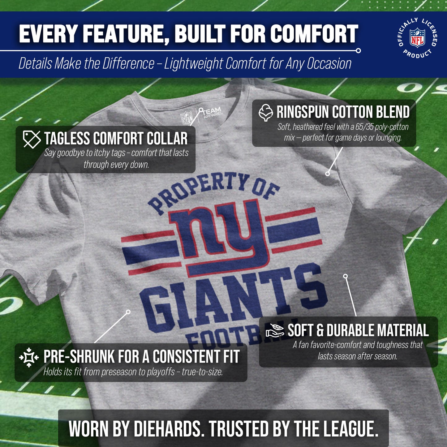 New York Giants NFL Adult Property Of T-Shirt - Sport Gray