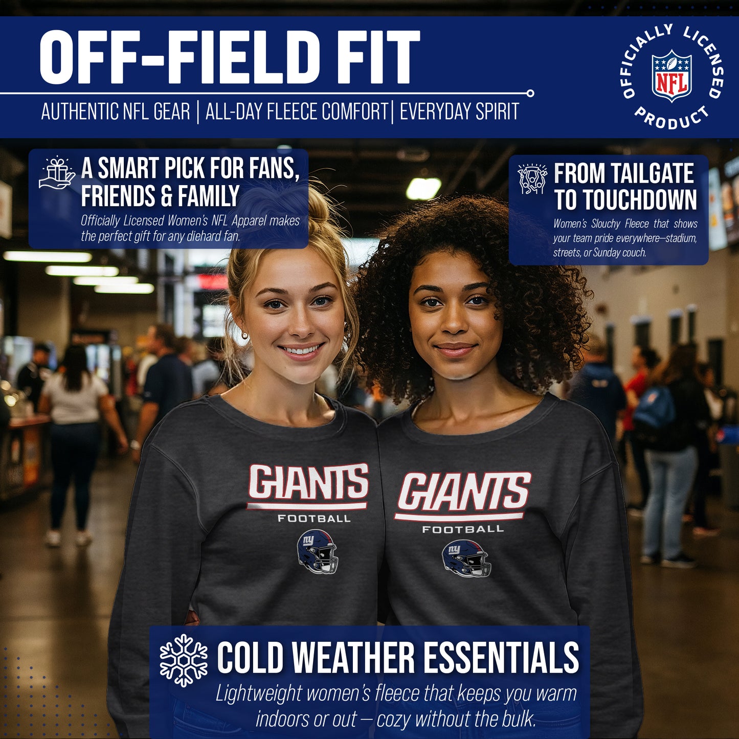 New York Giants NFL Womens Helmet French Terry Slouchy Top - Charcoal