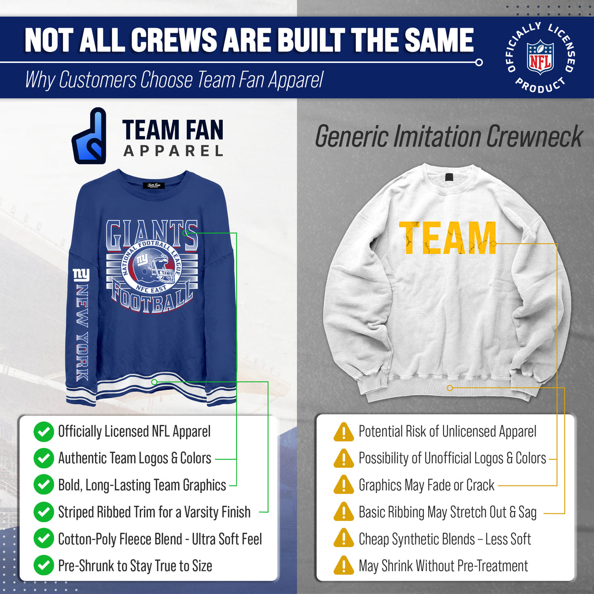 New York Giants NFL Men's Franchise Striped Rib Oversized Crewneck - Royal