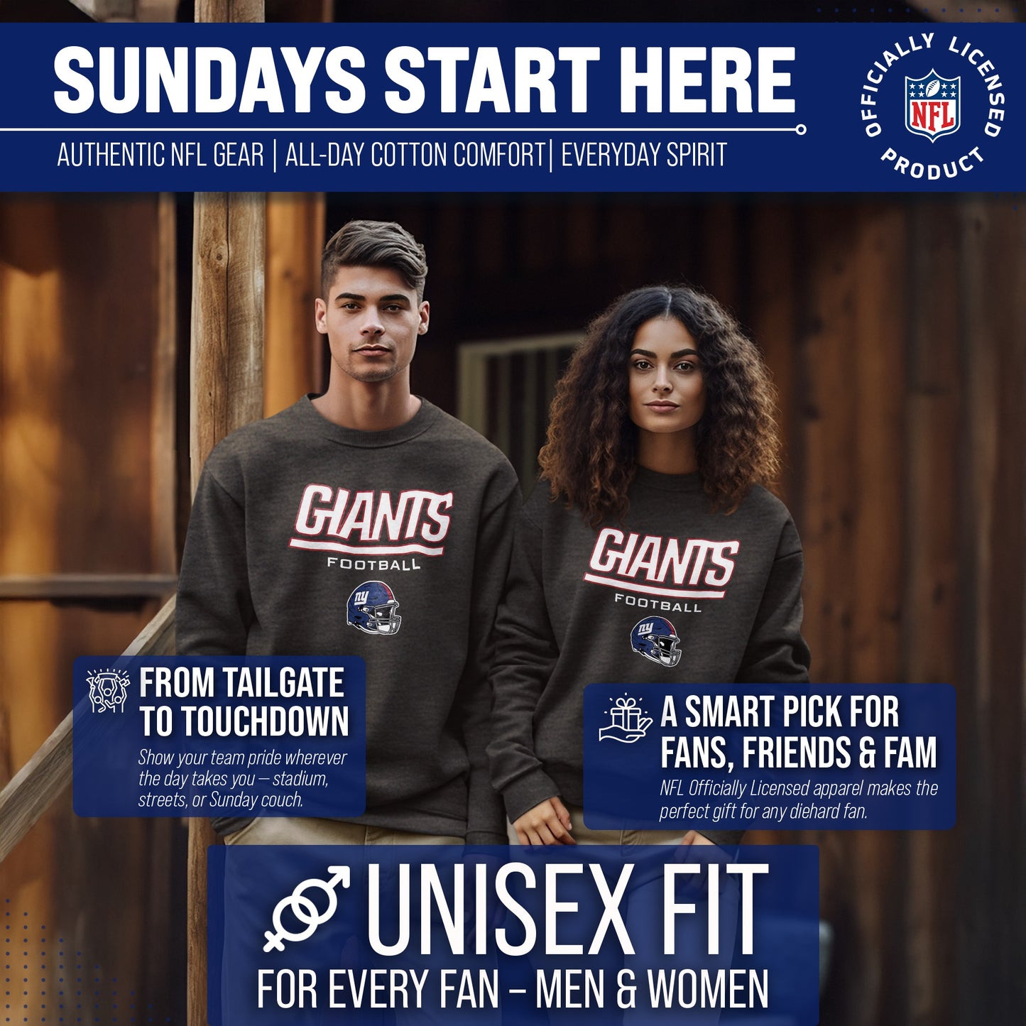 New York Giants Adult NFL Football Helmet Heather Crewneck Sweatshirt - Charcoal