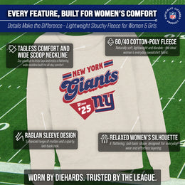 New York Giants NFL Womens Vintage Charm French Terry Slouchy Top - Birch