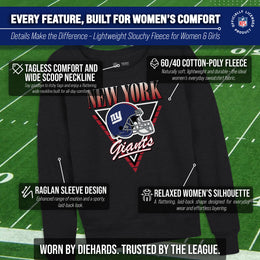 New York Giants NFL Womens Retro Triangle French Terry Slouchy Top- Raglan Sleeves - Heather Charcoal