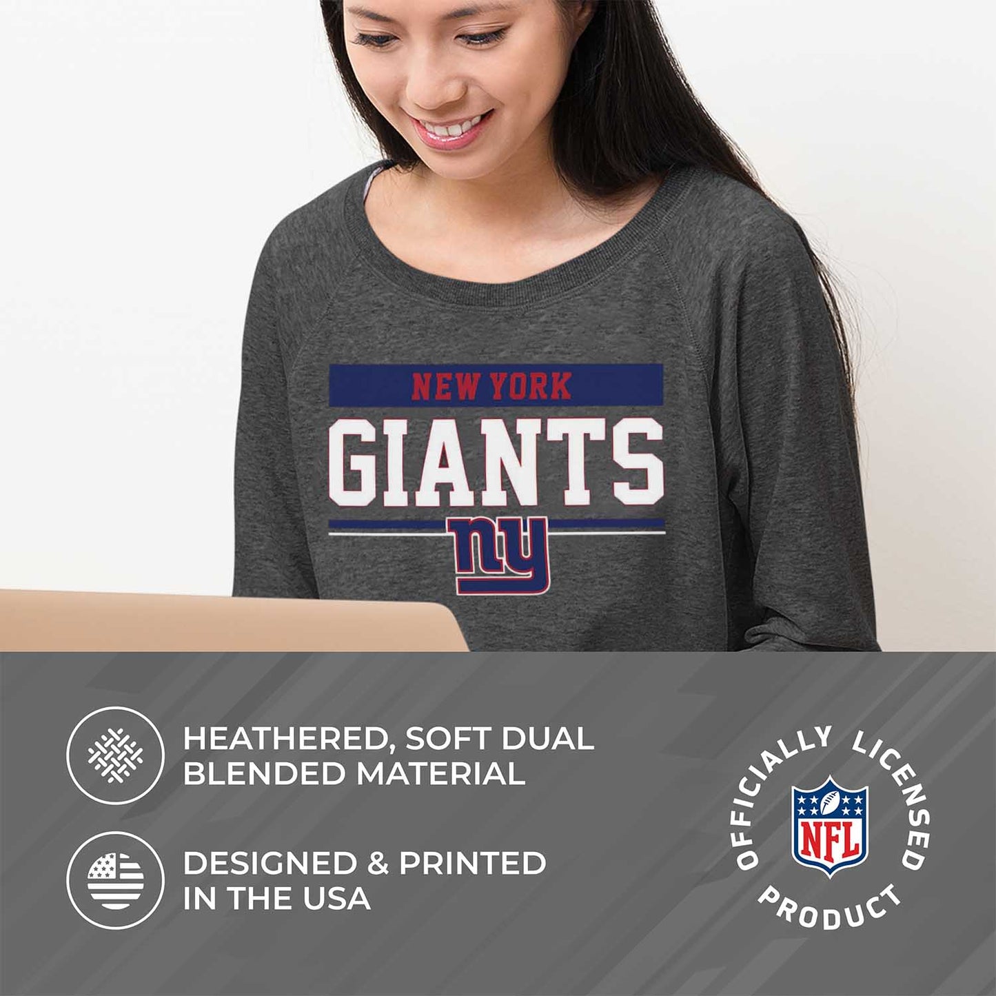 New York Giants NFL Womens Team Block French Terry Slouchy Top - Charcoal
