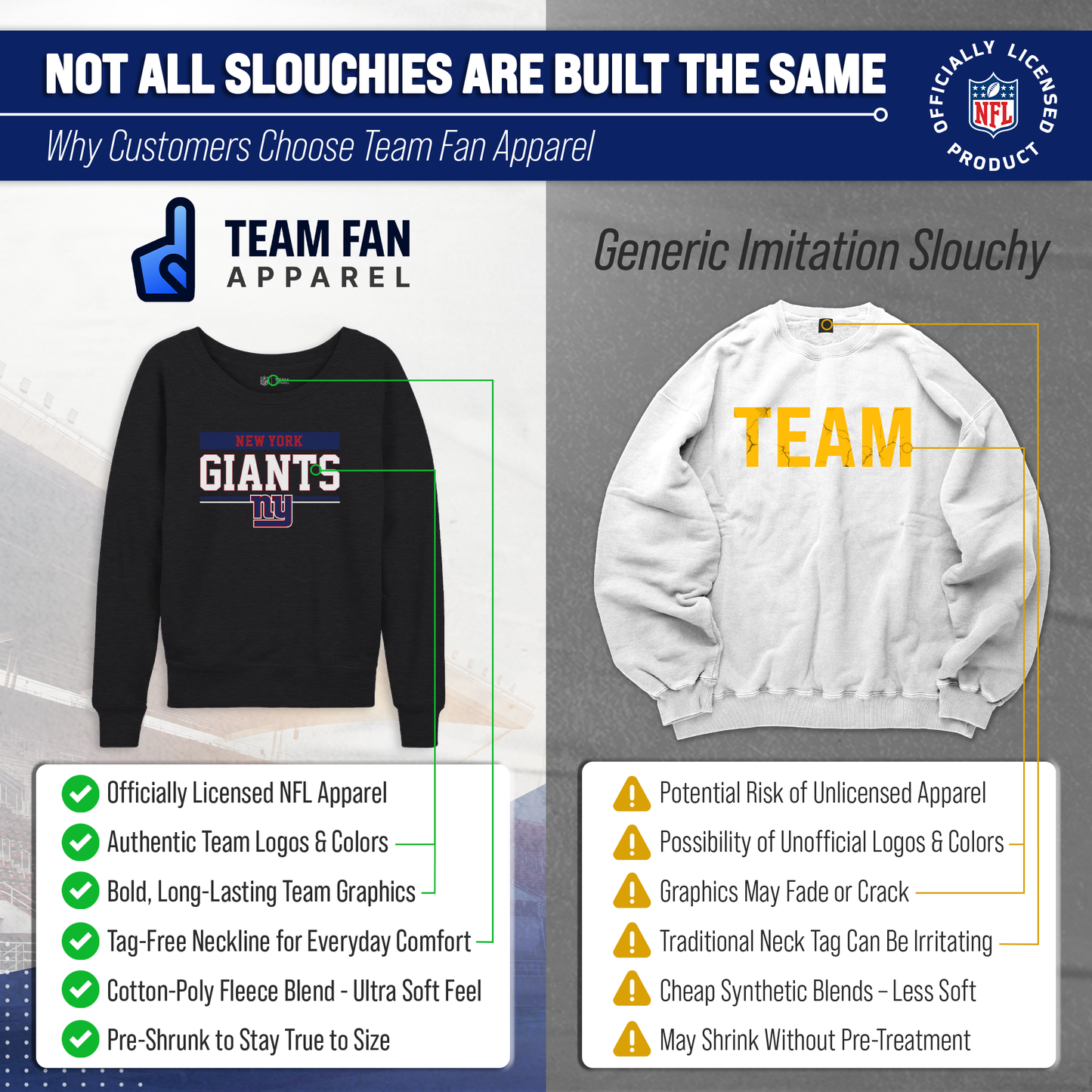 New York Giants NFL Womens Team Block French Terry Slouchy Top - Charcoal