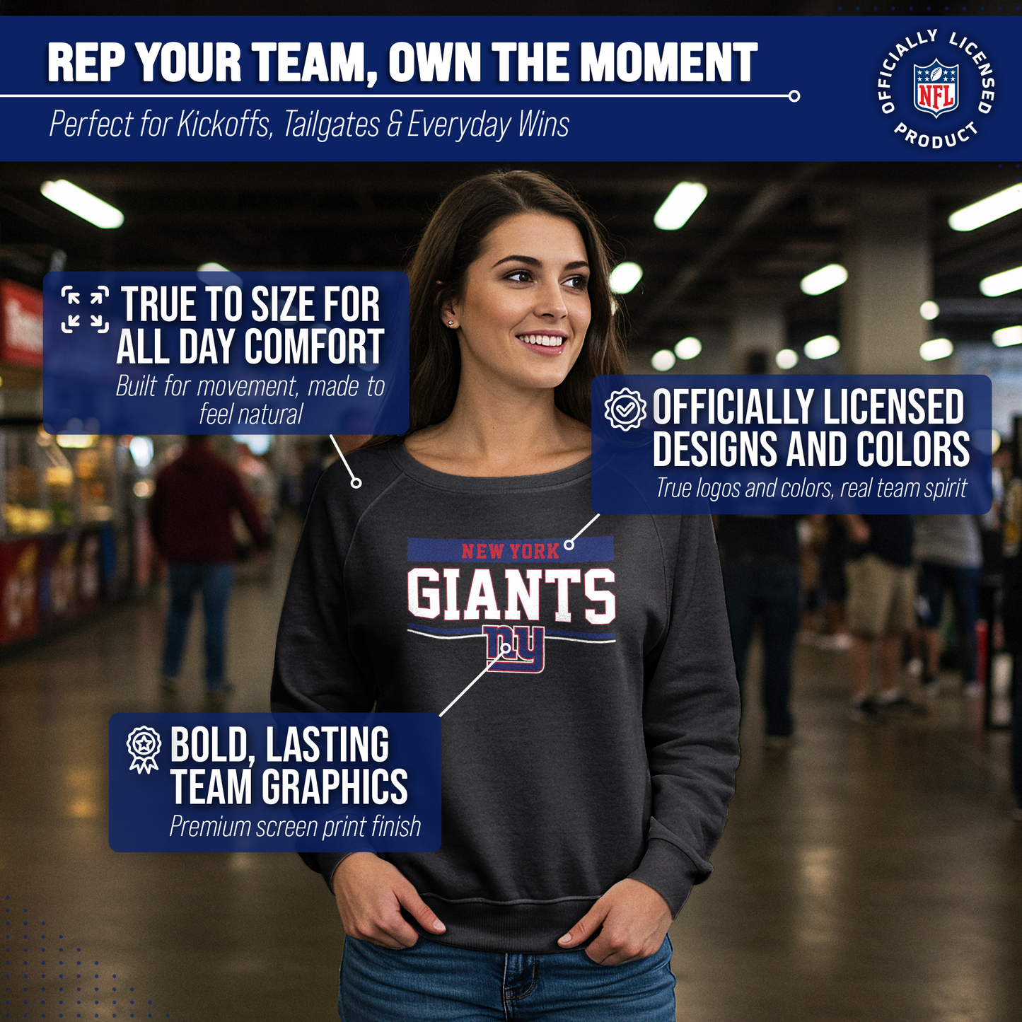 New York Giants NFL Womens Team Block French Terry Slouchy Top - Charcoal