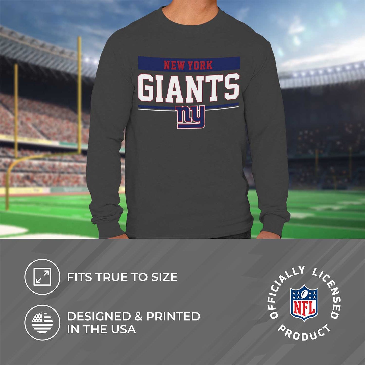 New York Giants NFL Adult Charcoal Long Sleeve T Shirt - Charcoal