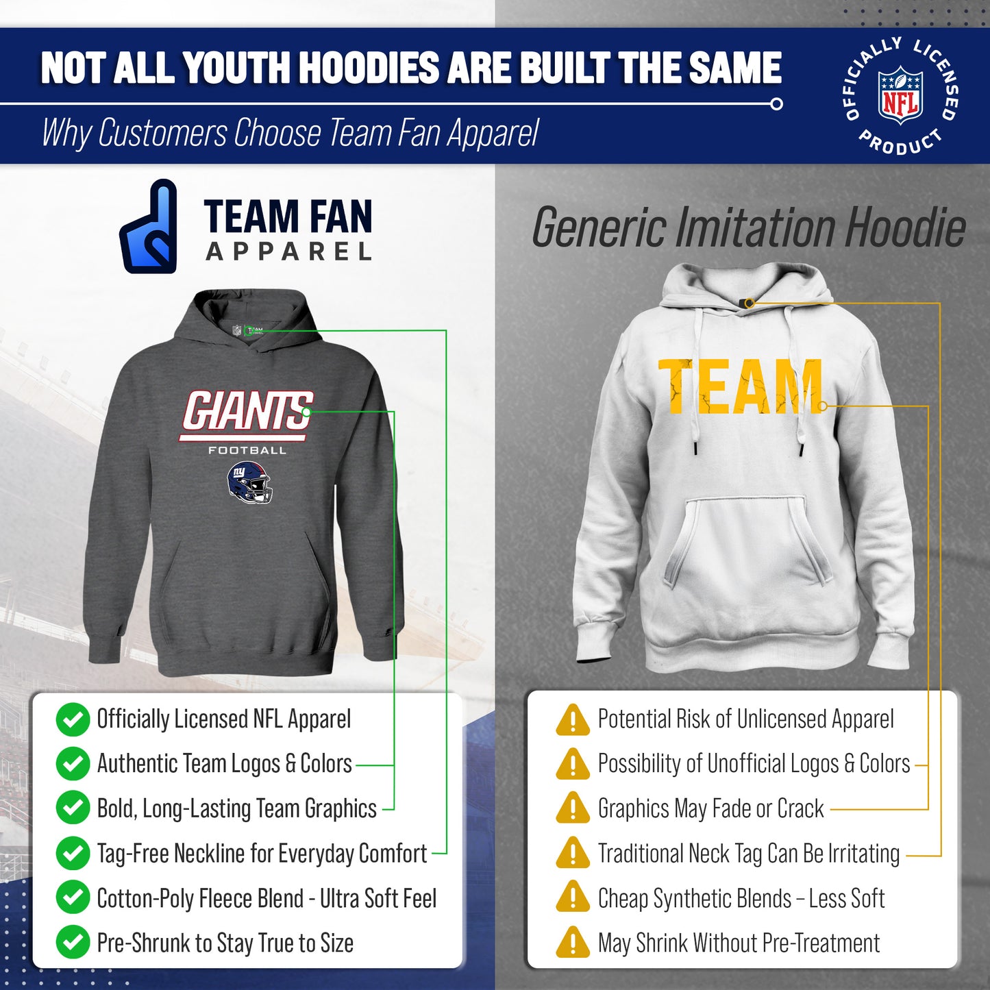 New York Giants NFL Youth Football Helmet Hood - Charcoal