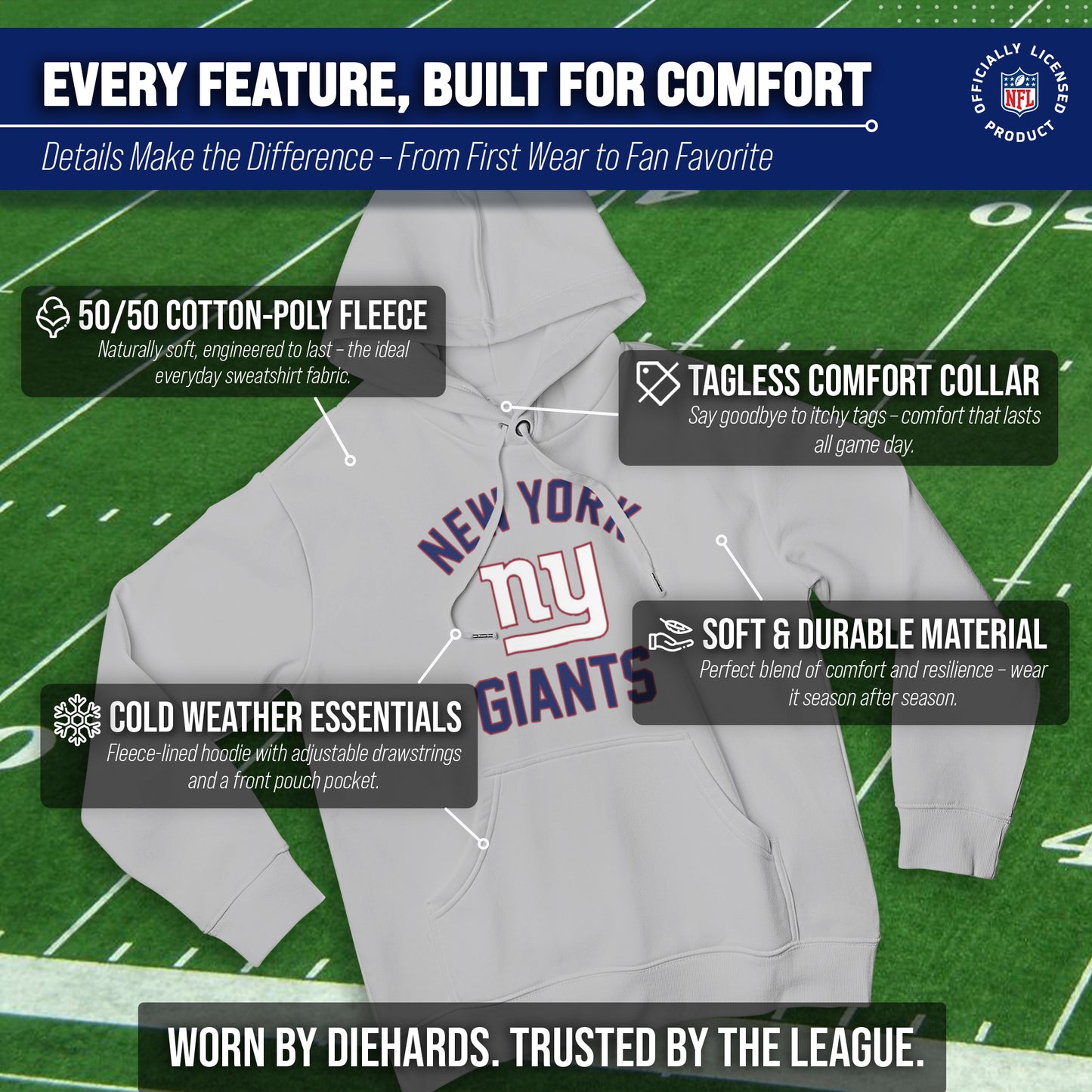 New York Giants Team Fan Apparel NFL  Gameday Hoodie - Sport Gray