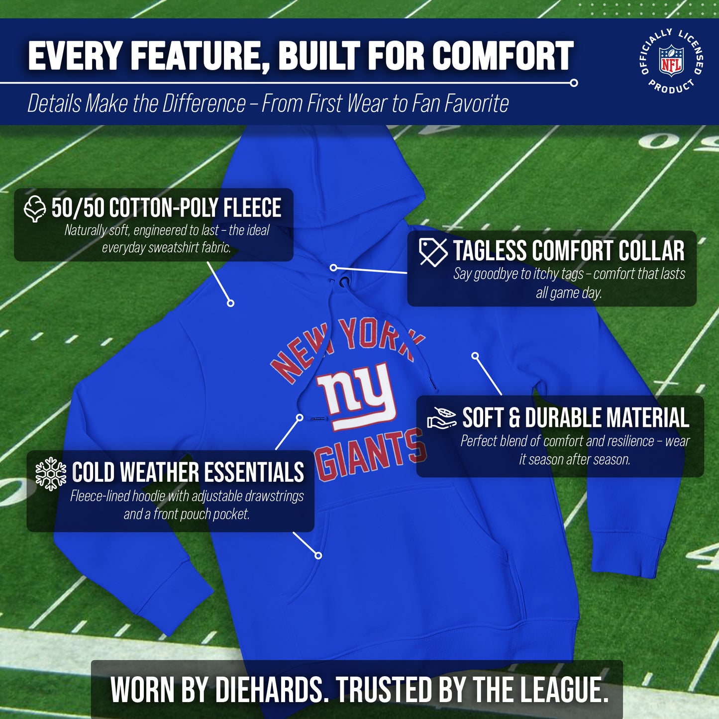 New York Giants Team Fan Apparel NFL  Gameday Hoodie - Royal