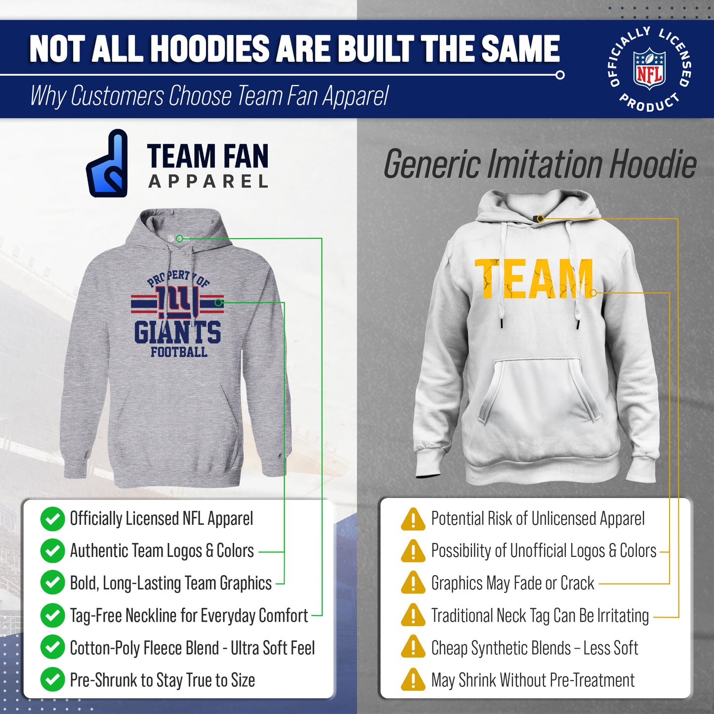 New York Giants NFL Adult Property Of Hooded Sweatshirt - Sport Gray