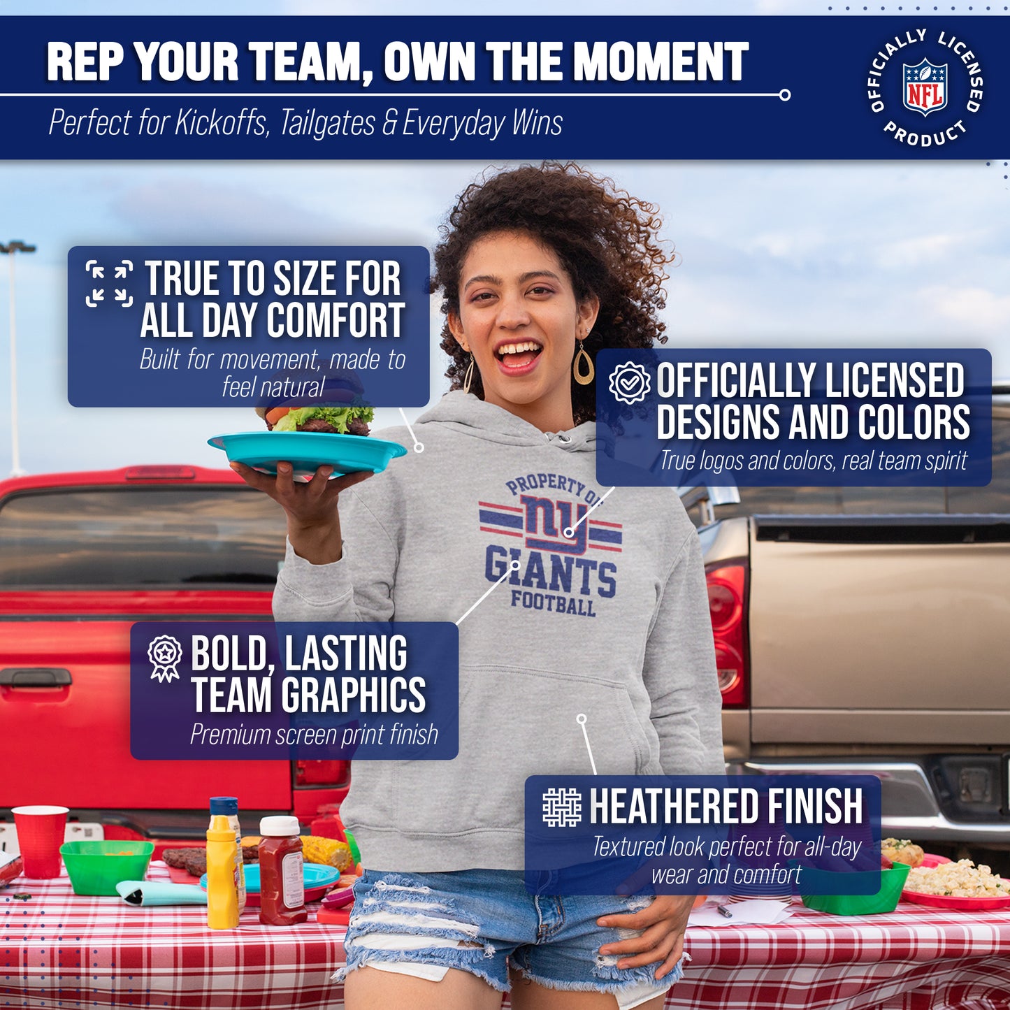New York Giants NFL Adult Property Of Hooded Sweatshirt - Sport Gray