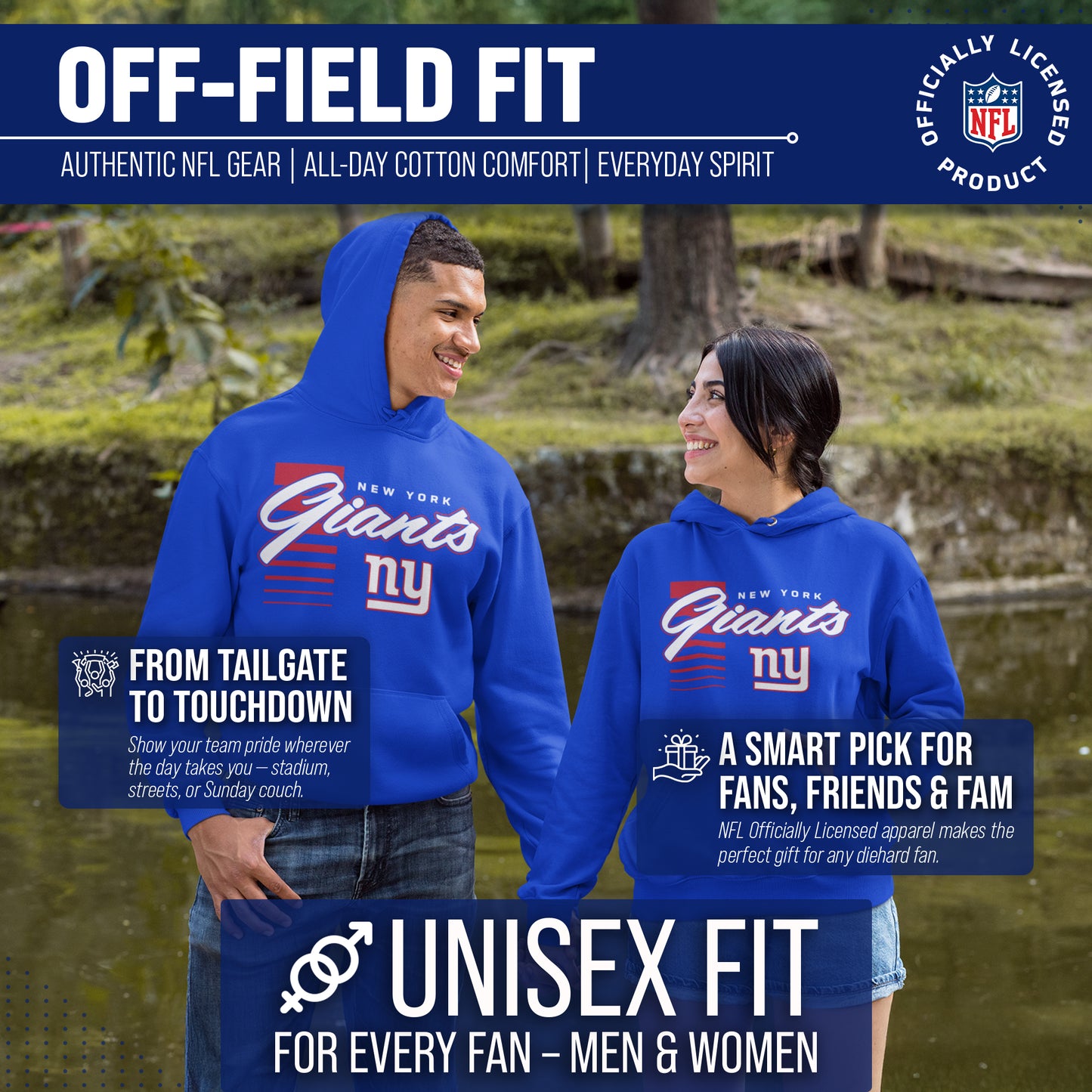 New York Giants NFL Adult Unisex Retro Script Ultra Soft Fleece Hooded Sweatshirt - Royal
