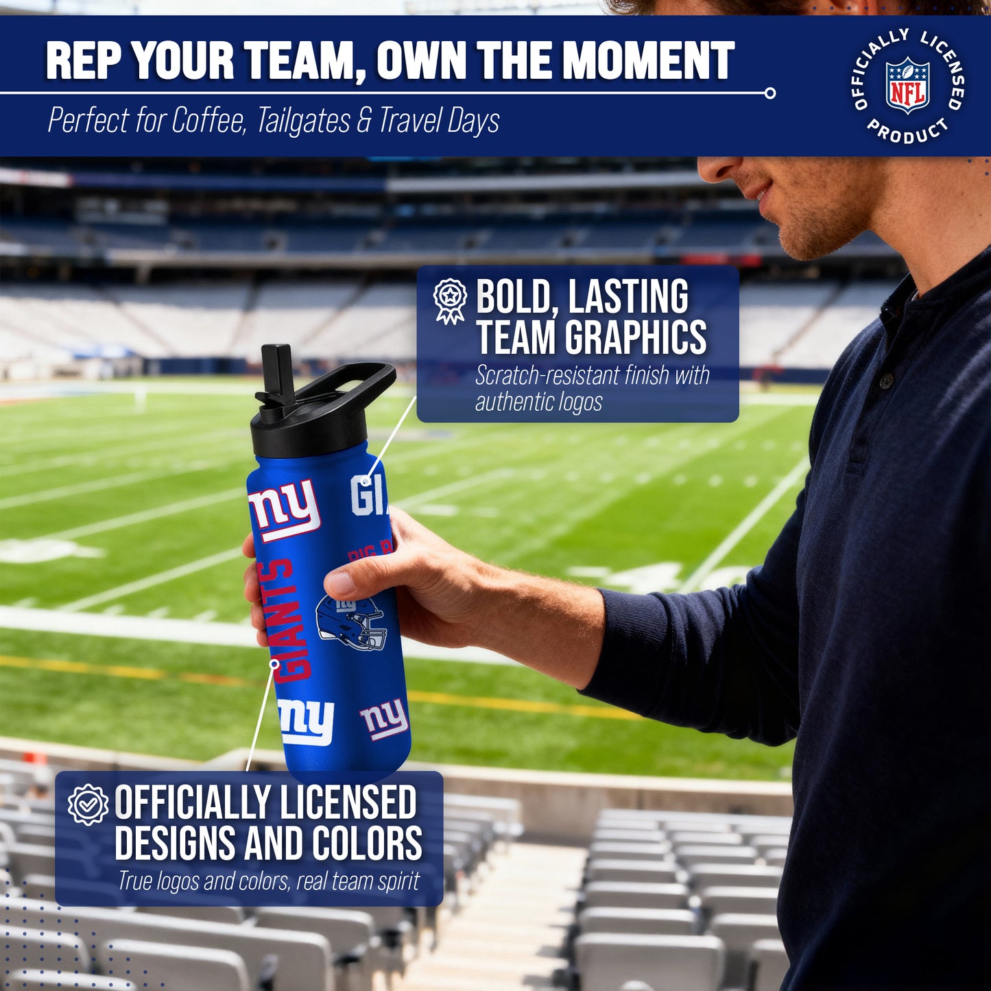 New York Giants NFL 34oz Quencher Stainless Steel Insulated Water Bottle - Royal