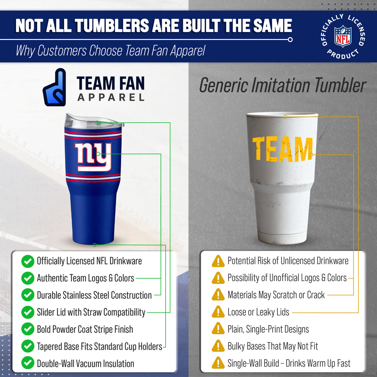 New York Giants  30 oz Stripe Powder Coat Tumbler | NFL Stainless - Royal