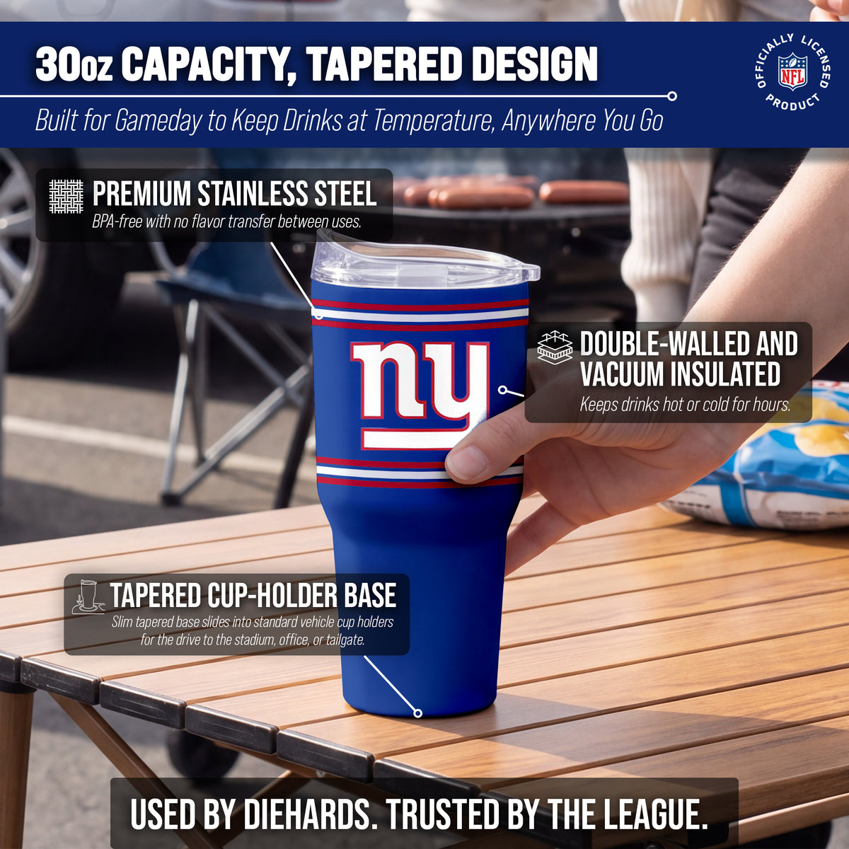 New York Giants  30 oz Stripe Powder Coat Tumbler | NFL Stainless - Royal