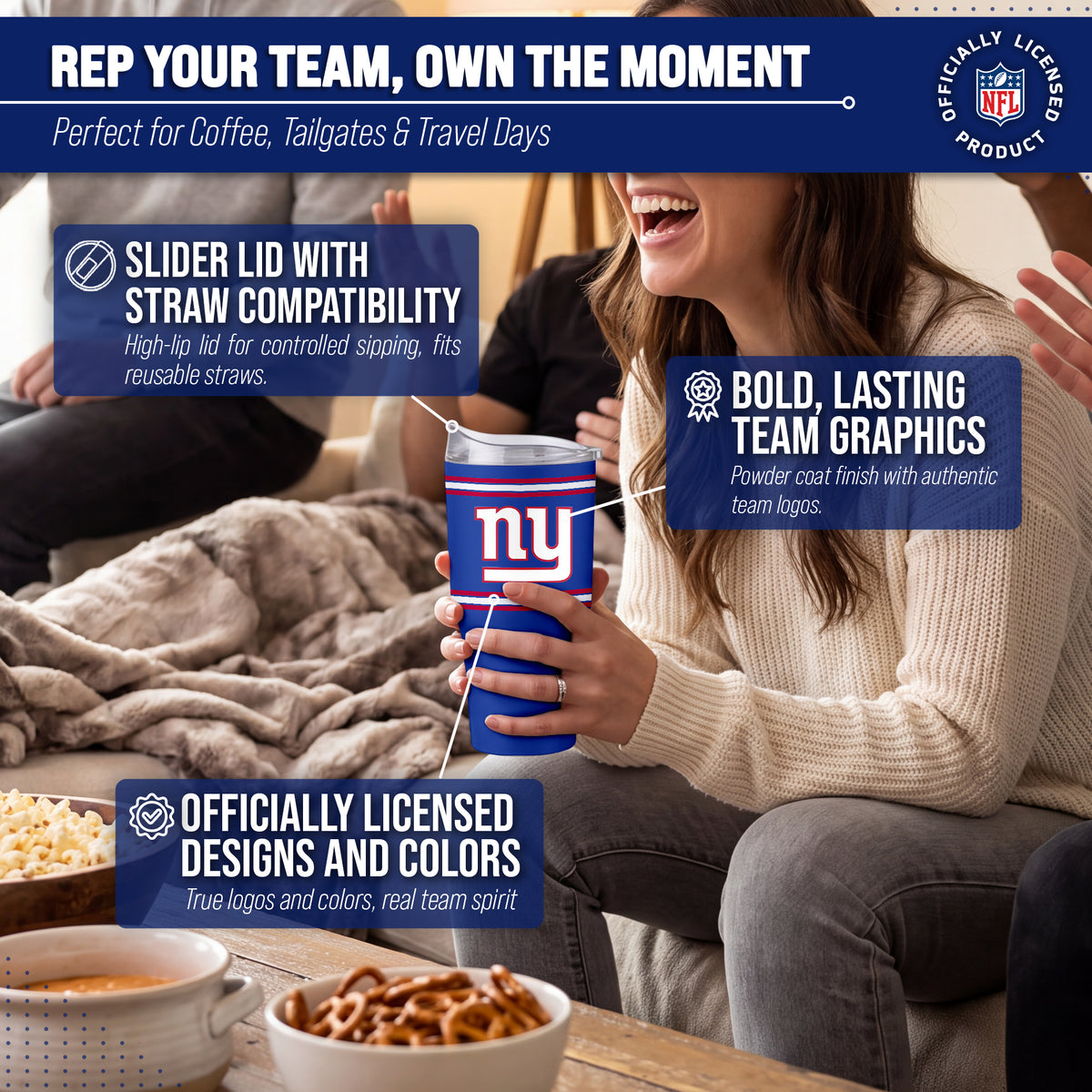 New York Giants  30 oz Stripe Powder Coat Tumbler | NFL Stainless - Royal