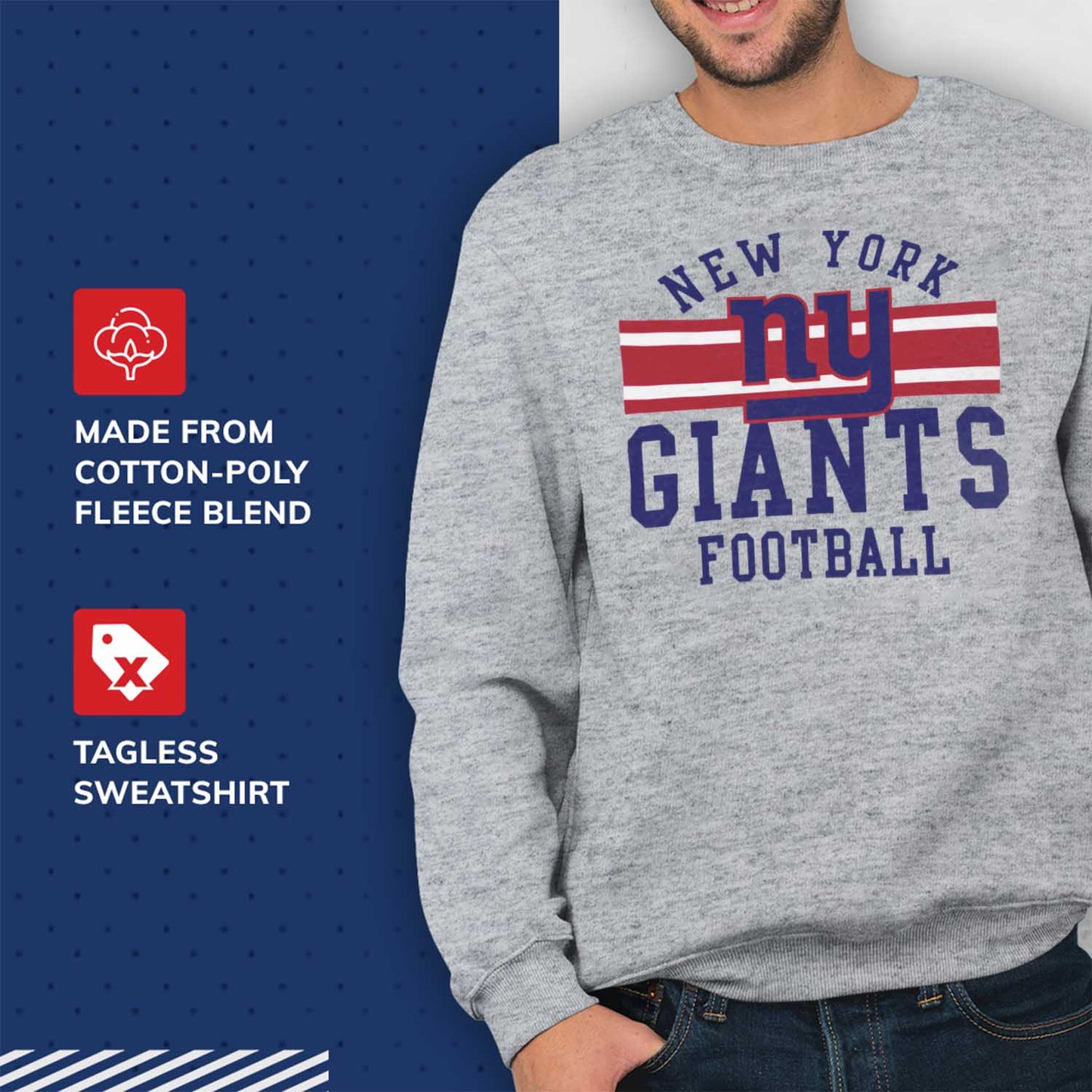 New York Giants NFL Team Stripe Crew Sweatshirt - Sport Gray