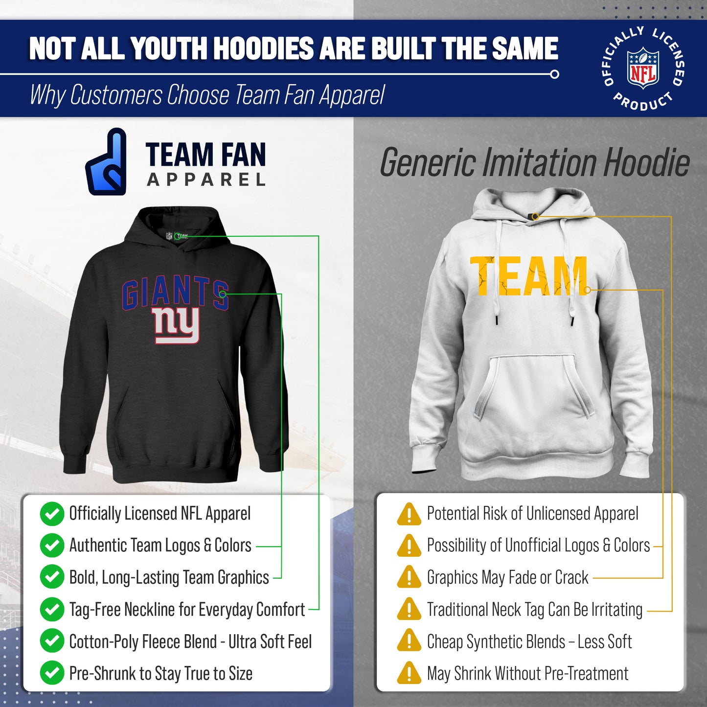 New York Giants NFL Youth Home Team Hoodie- Kids Hooded Sweatshirt - Black