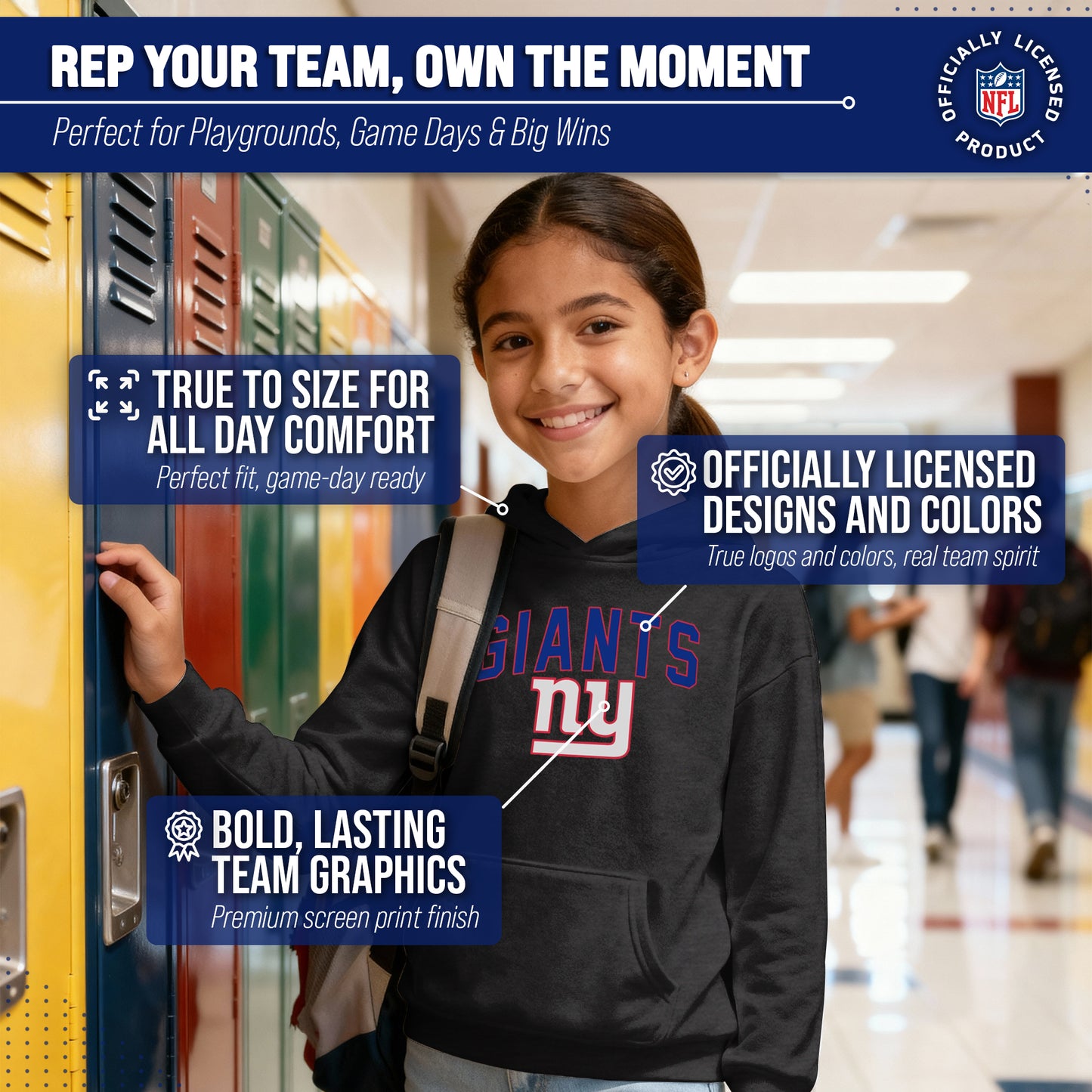 New York Giants NFL Youth Home Team Hoodie- Kids Hooded Sweatshirt - Black