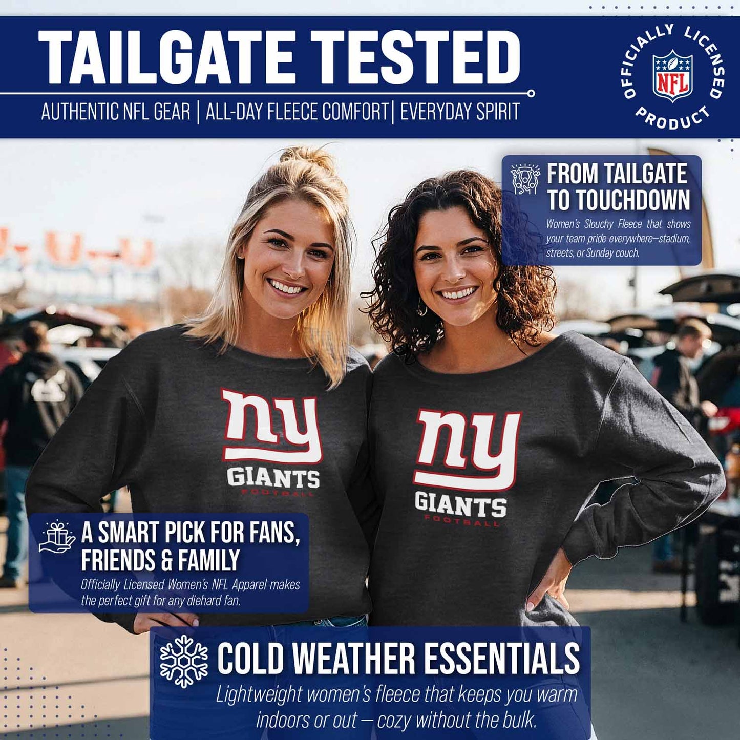 New York Giants NFL Womens Ultimate Fan French Terry Slouchy Top- Raglan Sleeves - Charcoal