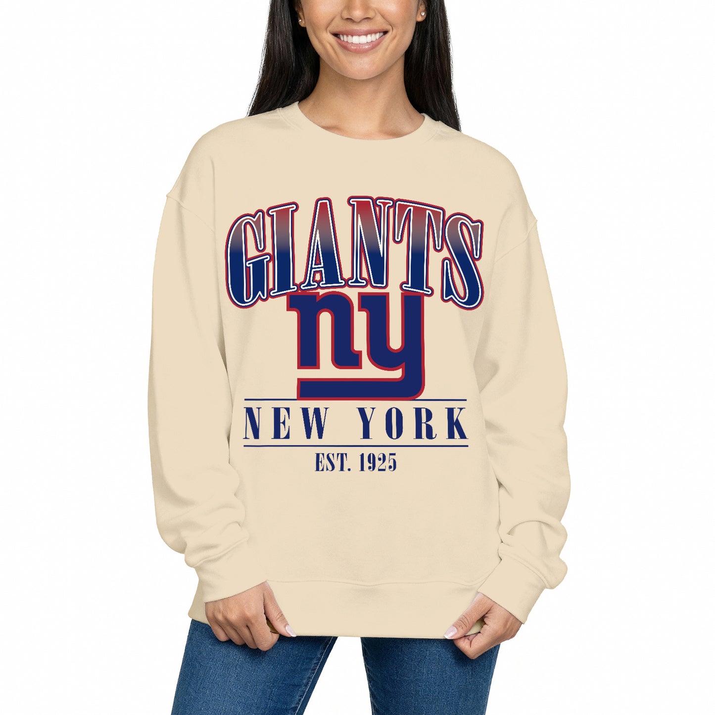 New York Giants Womens NFL Starstruck Crewneck Pullover - Cream