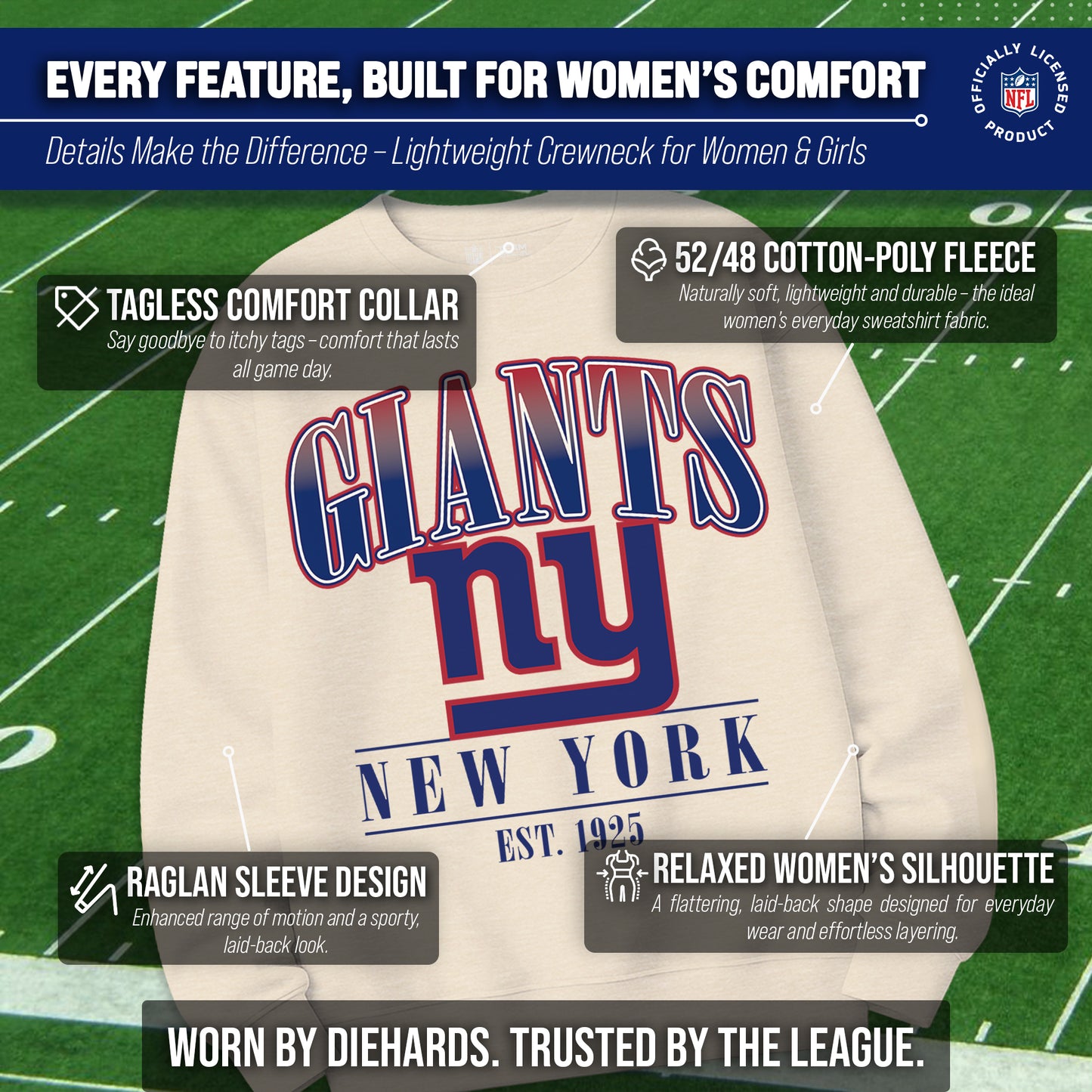 New York Giants Womens NFL Starstruck Crewneck Pullover - Cream