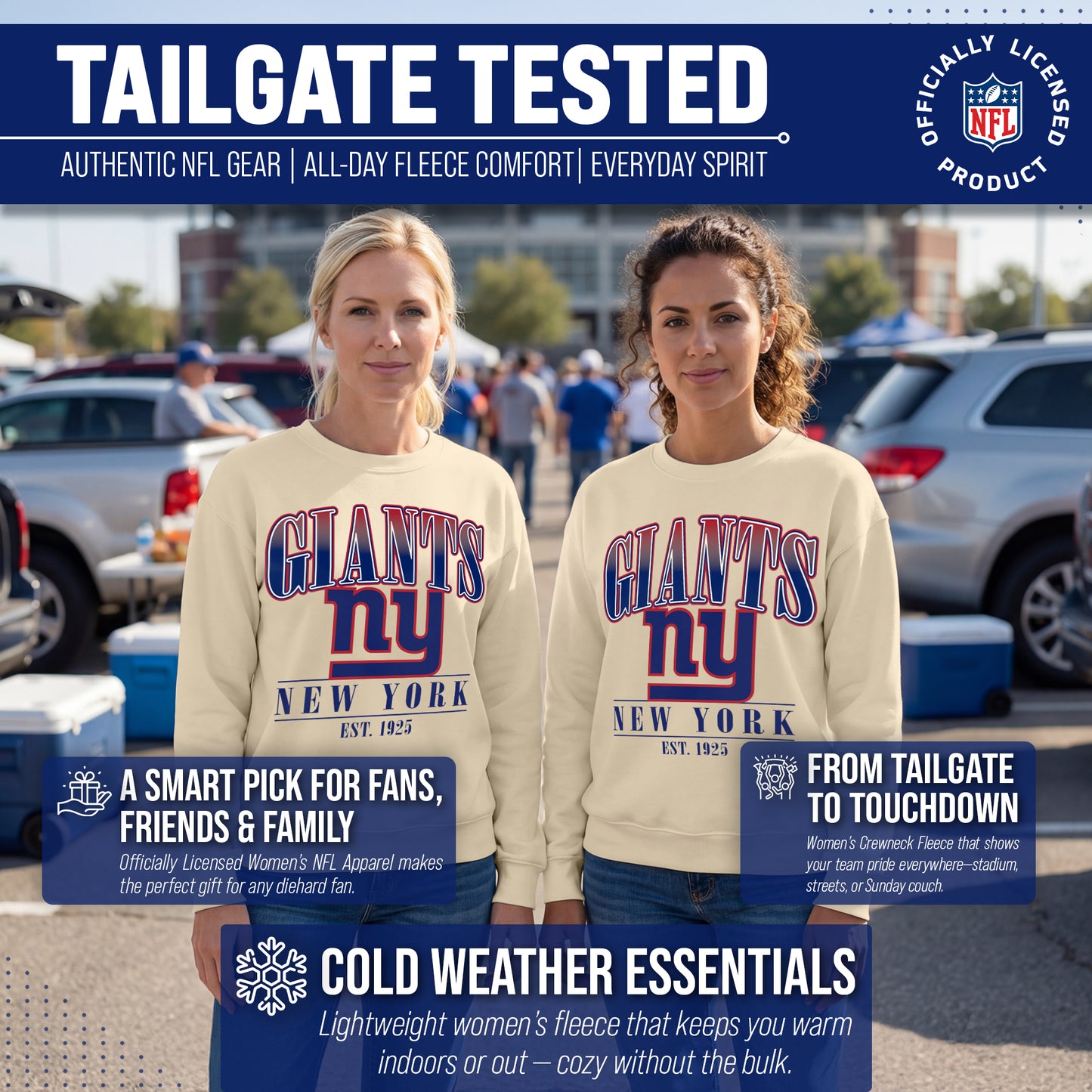 New York Giants Womens NFL Starstruck Crewneck Pullover - Cream
