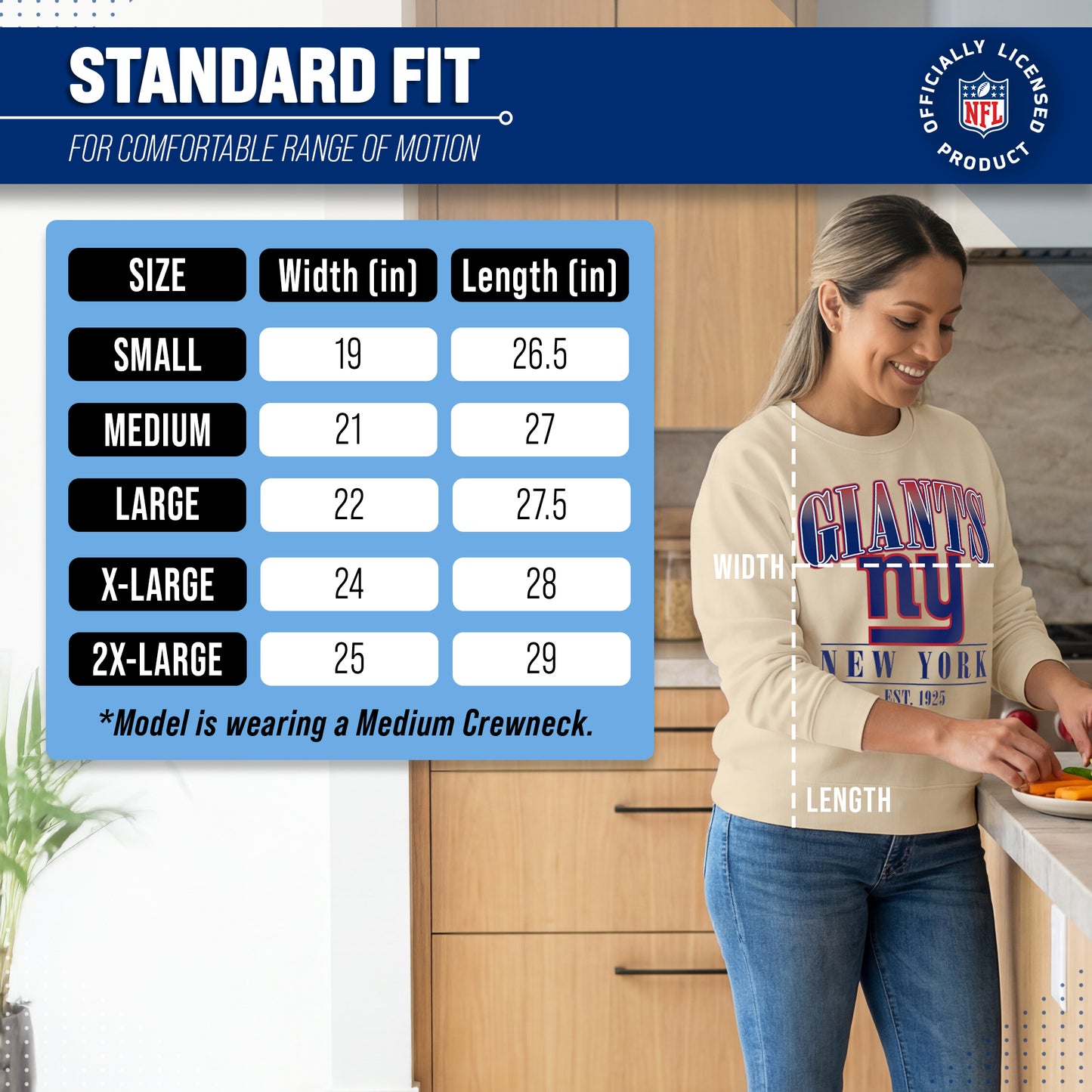 New York Giants Womens NFL Starstruck Crewneck Pullover - Cream
