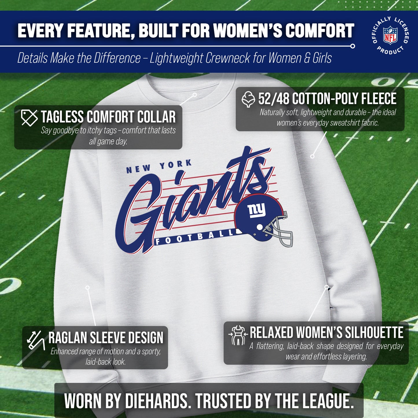 New York Giants Womens NFL Scrimmage Line Crewneck Pullover - Gray Heather