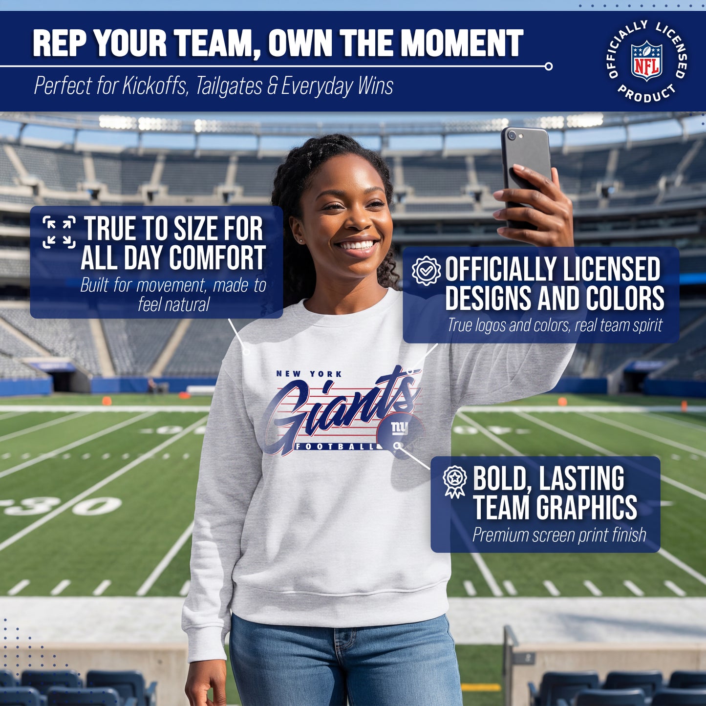 New York Giants Womens NFL Scrimmage Line Crewneck Pullover - Gray Heather