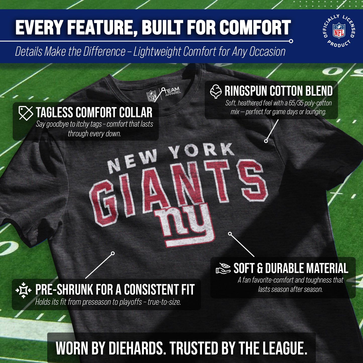 New York Giants NFL Starting Fresh Short Sleeve Heather T-Shirt - Black
