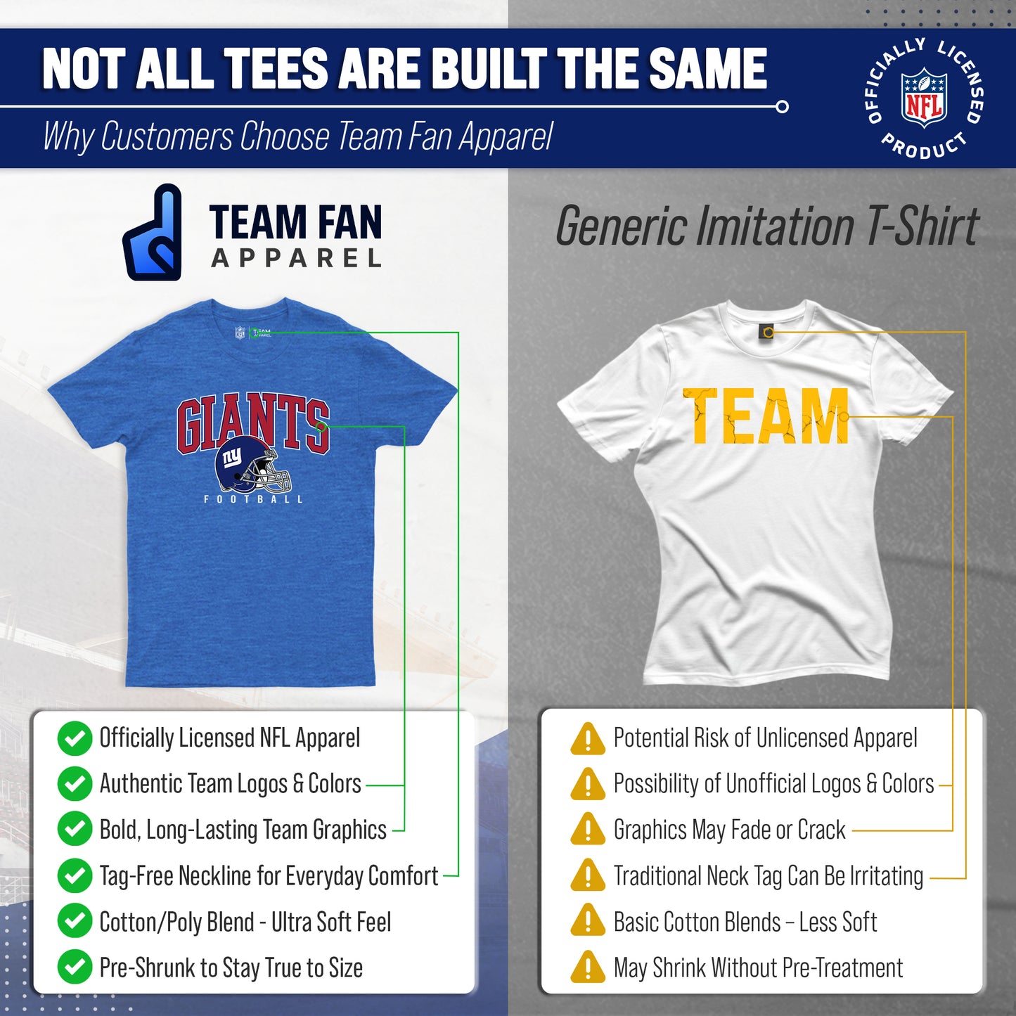 New York Giants NFL Adult All Star Heather Tag-Less T-Shirt - Blue Heather