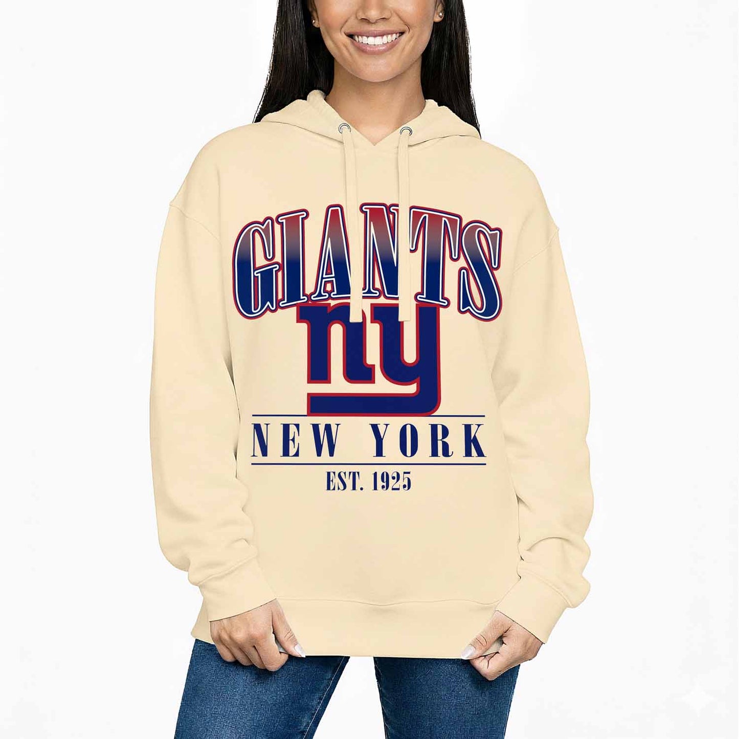New York Giants Team Fan Apparel NFL Women's  Starstruck Fleece Pullover Hoodie - Cream