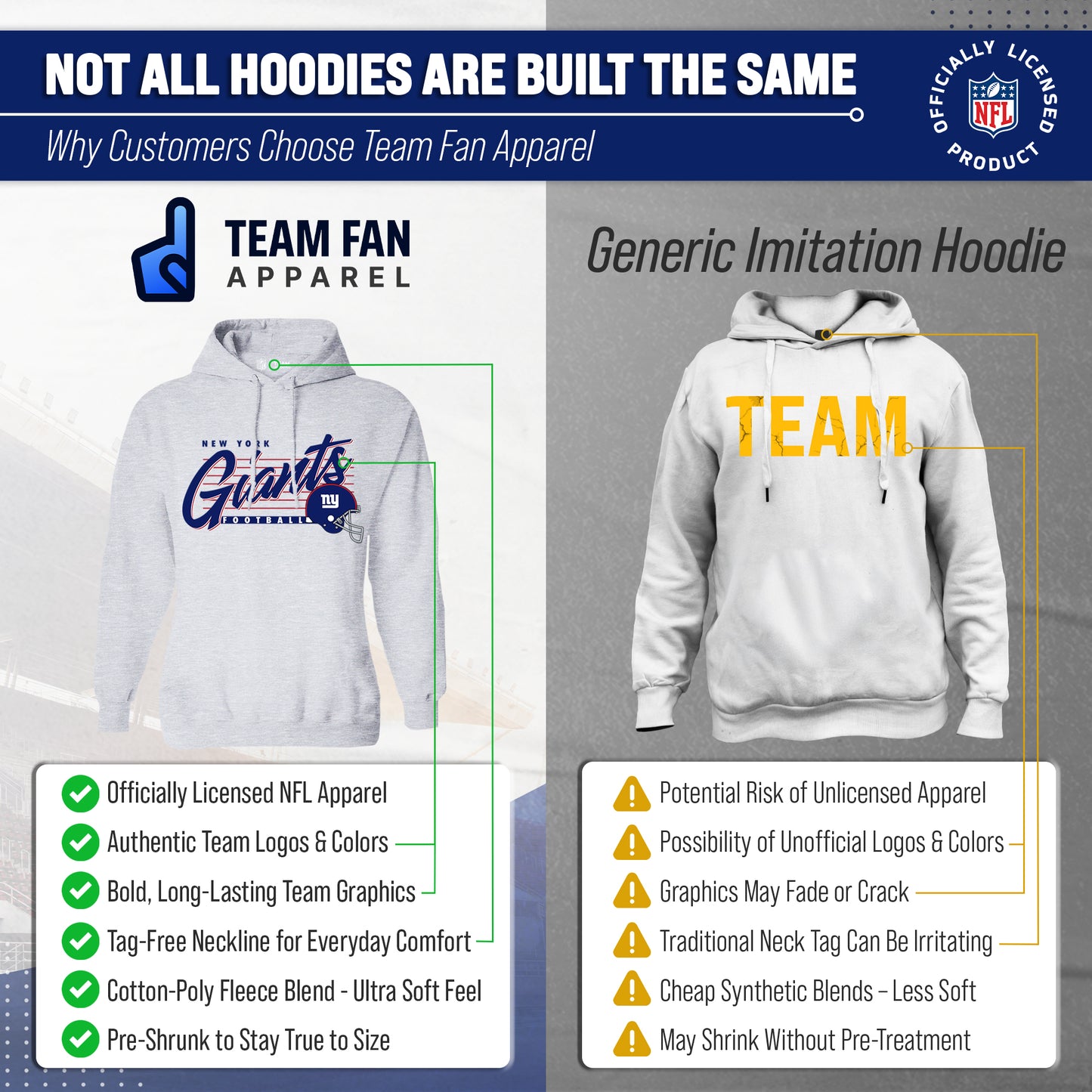 New York Giants Ladies NFL Scrimmage Line Fleece Pullover Hooded Sweatshirt - Gray Heather