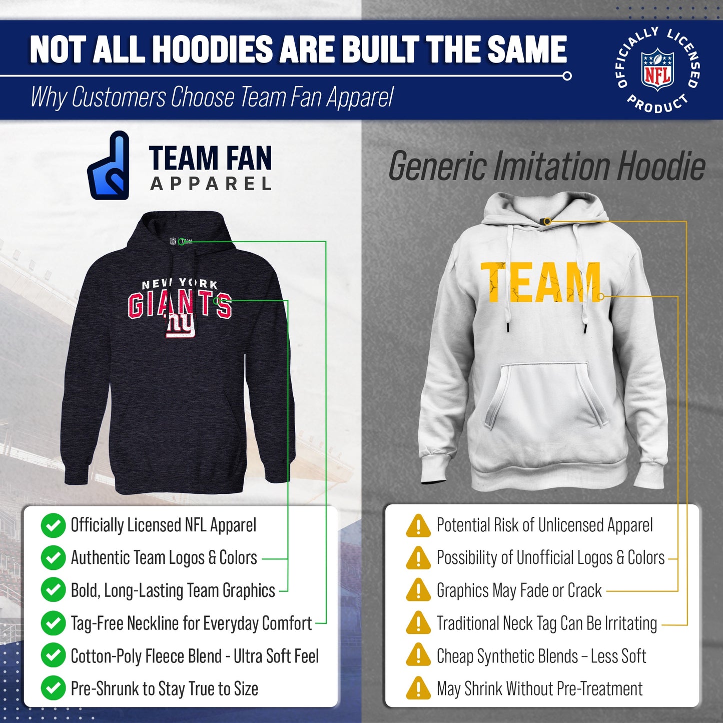 New York Giants NFL Adult Unisex Starting Fresh Ultra Soft Fleece Hooded Sweatshirt - Black Heather