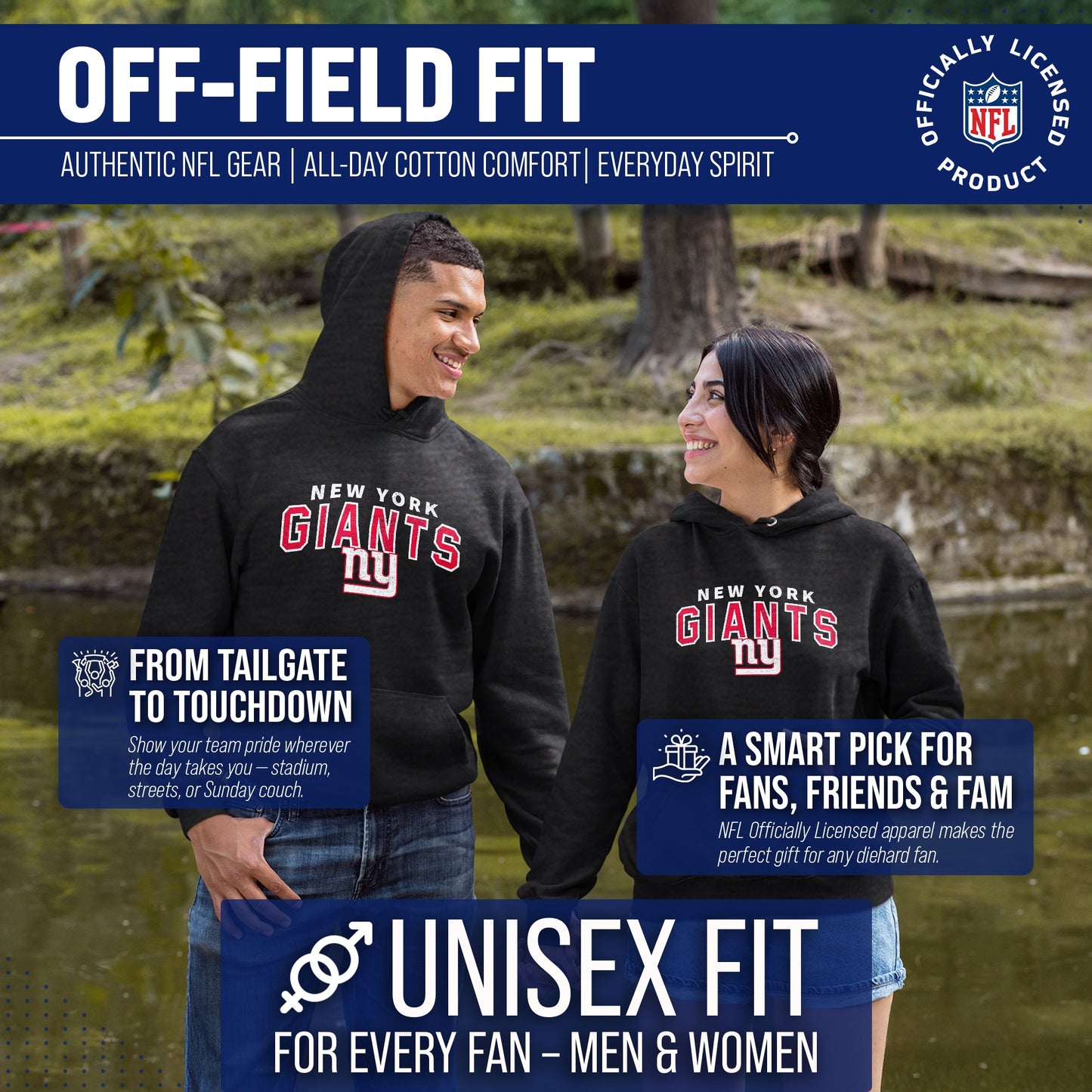 New York Giants NFL Adult Unisex Starting Fresh Ultra Soft Fleece Hooded Sweatshirt - Black Heather