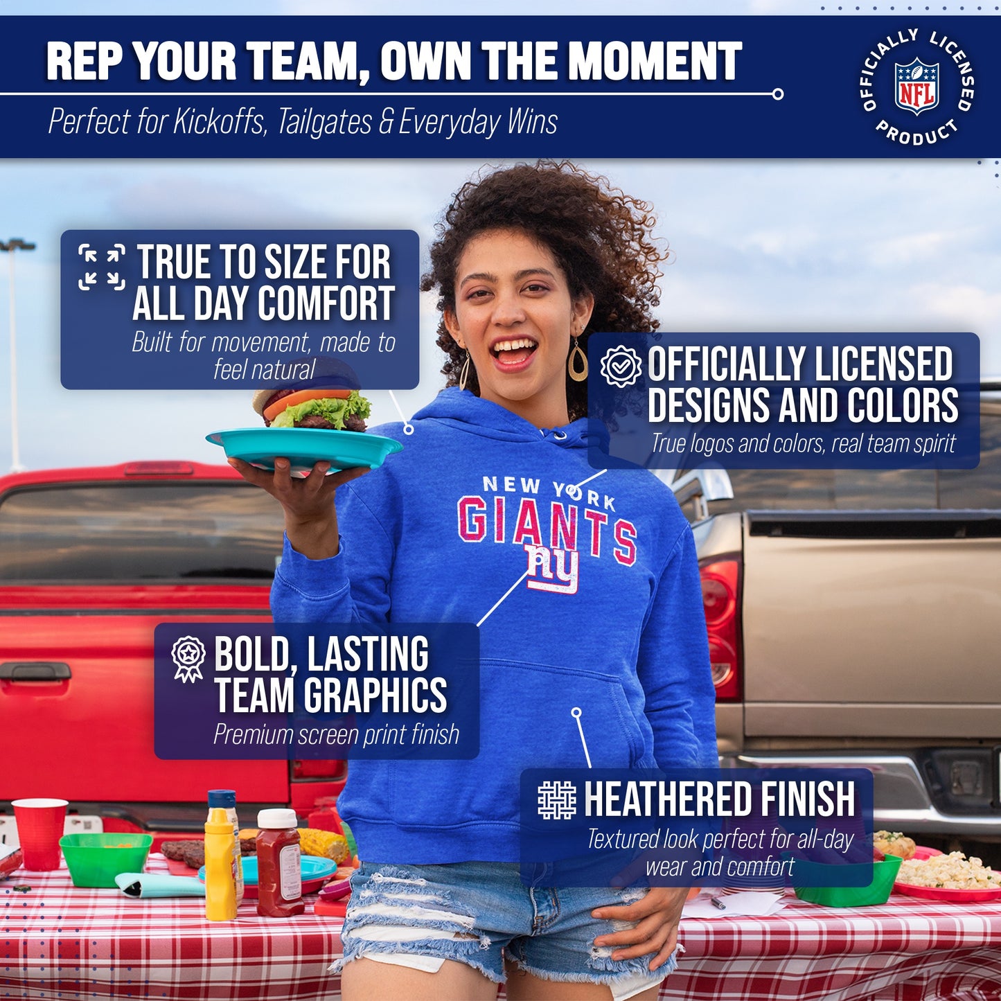 New York Giants NFL Adult Unisex Starting Fresh Ultra Soft Fleece Hooded Sweatshirt - Royal
